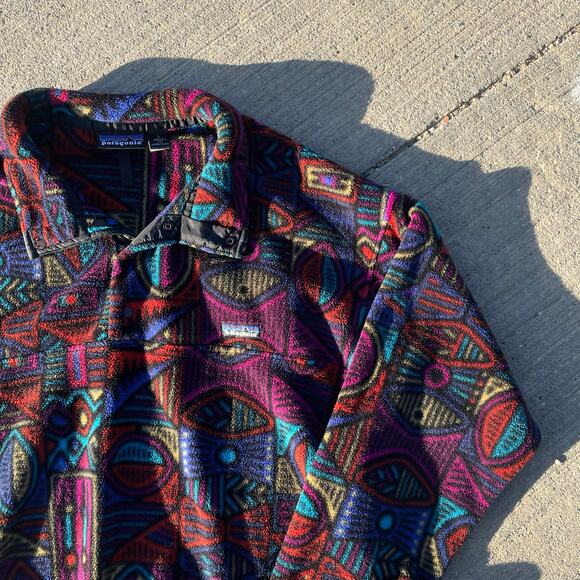 VTG 1995 PATAGONIA Snap Fleece Western Aborigine Aztec Tribal sz LARGE - Picture 3 of 13